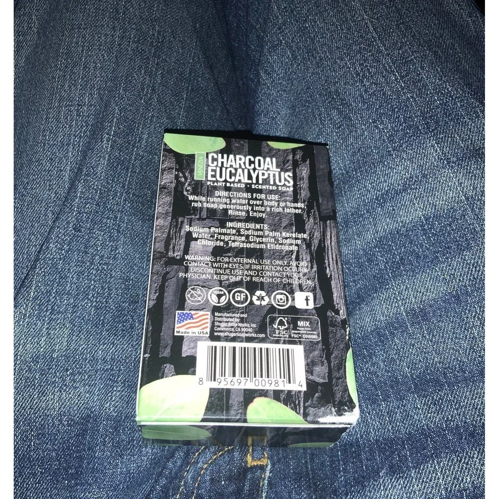 Vegan Eucalyptus Charcoal Body Soap Two Bars NWOT